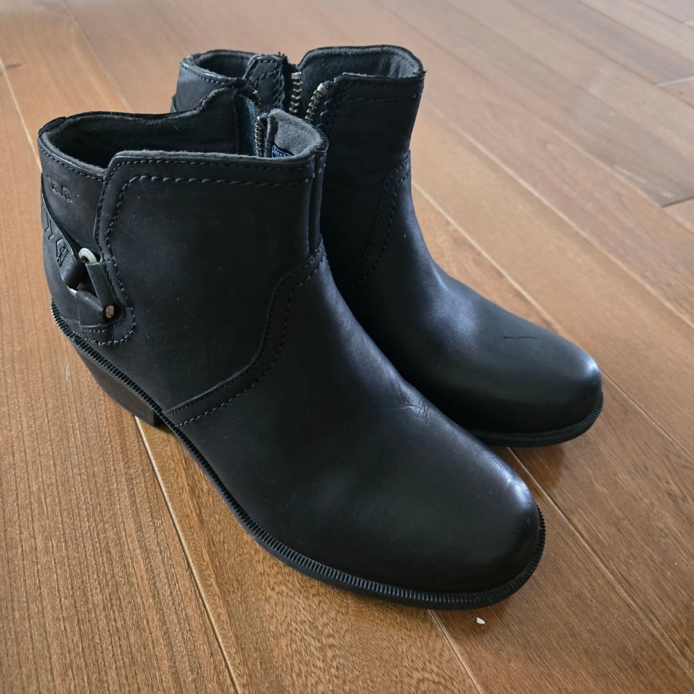 Teva Folly Bootie Black Waterproof Leather Ankle Boots Womens 7 Western Boho